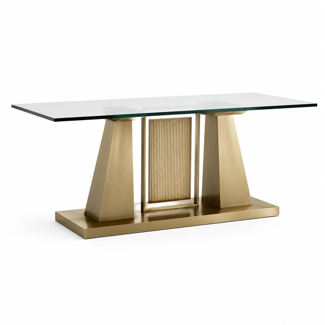 Rechteckiger Esstisch aus Glas und Metall, Gold/Transparent, 200 x 100 x 76 cm, modernes geometrisches Design