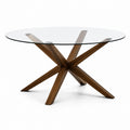 Ovaler Esstisch mit Glasplatte und Holzgestell, Braun/Transparent, 160 x 90 x 75 cm