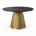 Runder Esstisch Ø 120 x H 76 cm, schwarzer Steinwerkstoff in Marmoroptik mit goldenem Metall-Säulenfuß