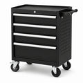 Mobiler Werkzeugwagen aus Stahl mit 4 Schubladen, abschließbar, 68 x 46 x 82 cm, Schwarz/Silber