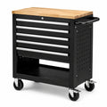 Mobiler Werkstattwagen mit 5 Schubladen, Holzarbeitsplatte und Ablage, 77 x 46 x 90 cm, Schwarz/Natur/Silber