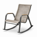 Schaukelstuhl für Garten und Terrasse, 95 x 61 x 94 cm, Taupe/Anthrazit/Braun, Metallgestell mit Seilgeflecht und Armlehnen