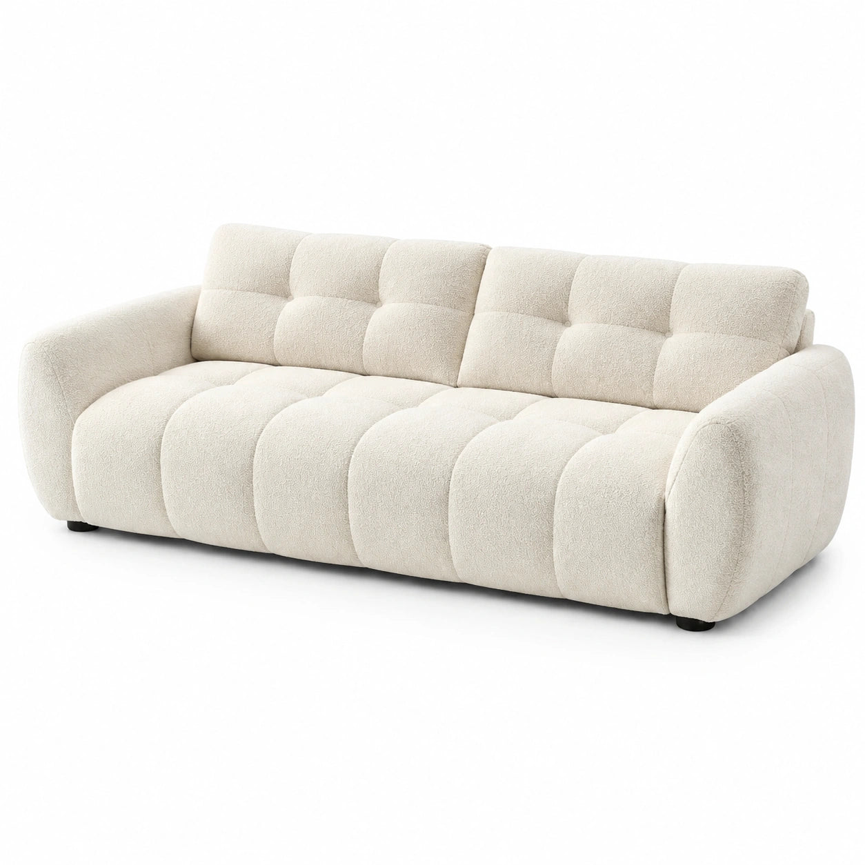 Modernes Mehrsitzer-Sofa aus Bouclé-Stoff in Cremeweiß, 260 x 105 x 75 cm