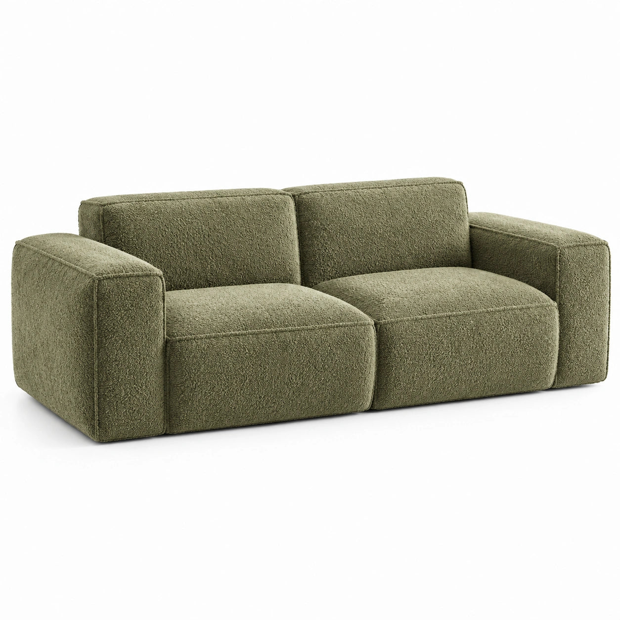 Modernes 2-Sitzer-Sofa mit Bouclé-Bezug in Olivgrün, 220 x 100 x 75 cm