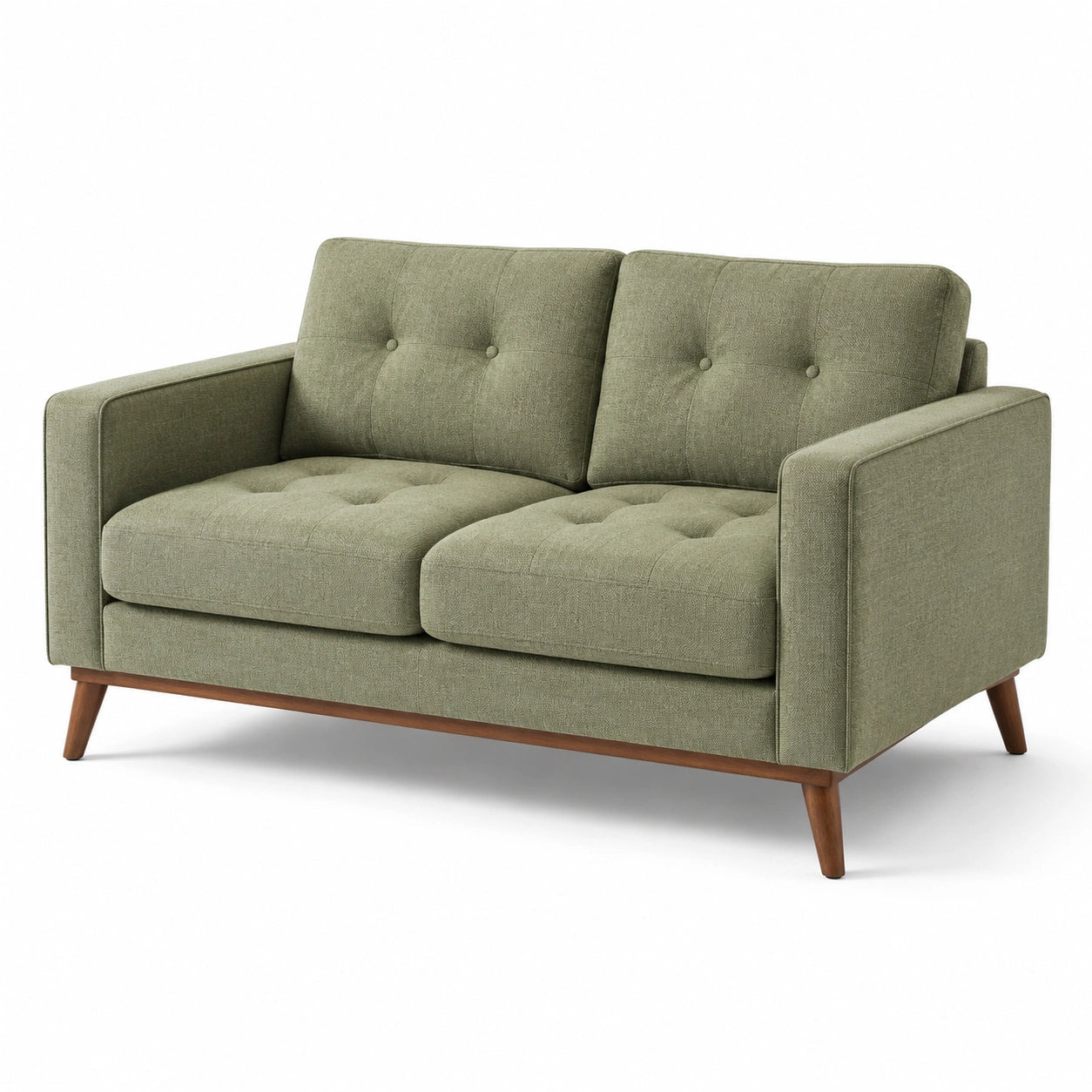 2-Sitzer-Sofa im Mid-Century-Stil, 150 x 80 x 84 cm, Salbeigrün mit braunen Holzbeinen