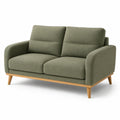 2-Sitzer-Sofa, 160 x 85 x 90 cm, olivgrüner Stoffbezug, hellbraune Holzfüße, skandinavischer Stil