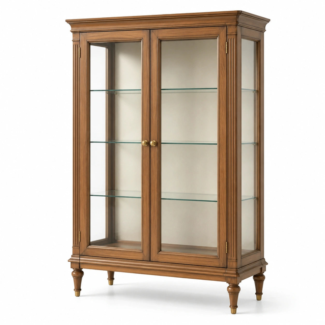Klassischer Vitrinenschrank aus Holz und Glas, Braun, 110 x 42 x 190 cm, 2 Glastüren und 3 Glasböden