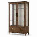 Vitrine aus Holzwerkstoff und Glas mit 2 Glastüren, 3 Glasböden und 2 Schubladen, Nussbraun, 100 x 40 x 190 cm