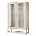 Vitrine aus Holzwerkstoff und Glas, Creme/Gold, 110 x 40 x 180 cm, 2 Türen und 3 Glasböden