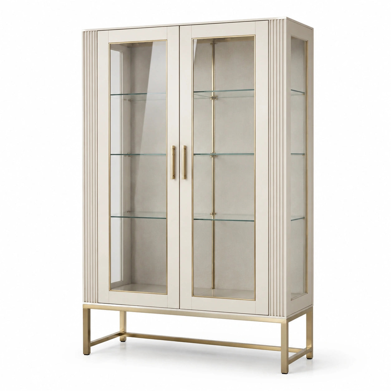Vitrine aus Holzwerkstoff und Glas, Creme/Gold, 110 x 40 x 180 cm, 2 Türen und 3 Glasböden
