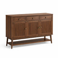 Sideboard aus Holz, Braun/Messingfarben, 140 x 40 x 100 cm, mit 3 Schubladen, 3 Türen und offener Ablage, Retro-Stil