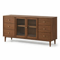Sideboard in Braun mit 6 Schubladen und 2 geriffelten Glastüren, 180 x 40 x 80 cm