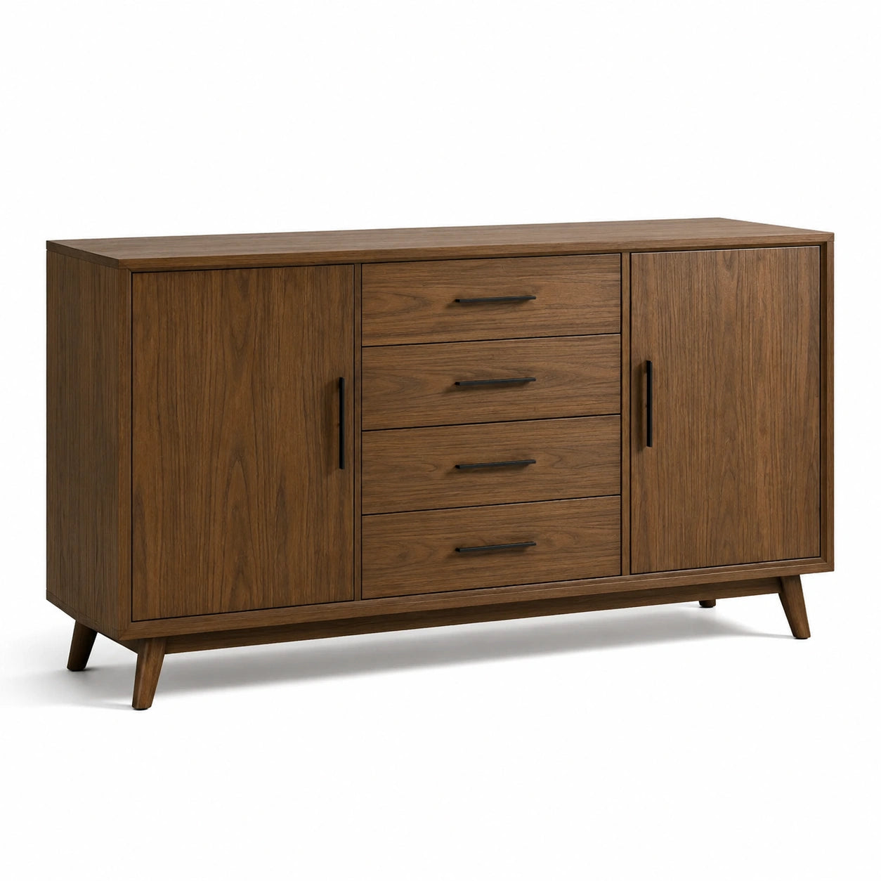 Sideboard Braun/Schwarz, 160 x 40 x 85 cm, 4 Schubladen und 2 Türen, Mid-Century-Stil