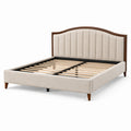 Beige-braunes Polsterbett für Matratze 180 x 200 cm, Gesamtmaß 215 x 190 x 125 cm, mit geschwungenem Kopfteil und Lattenrost