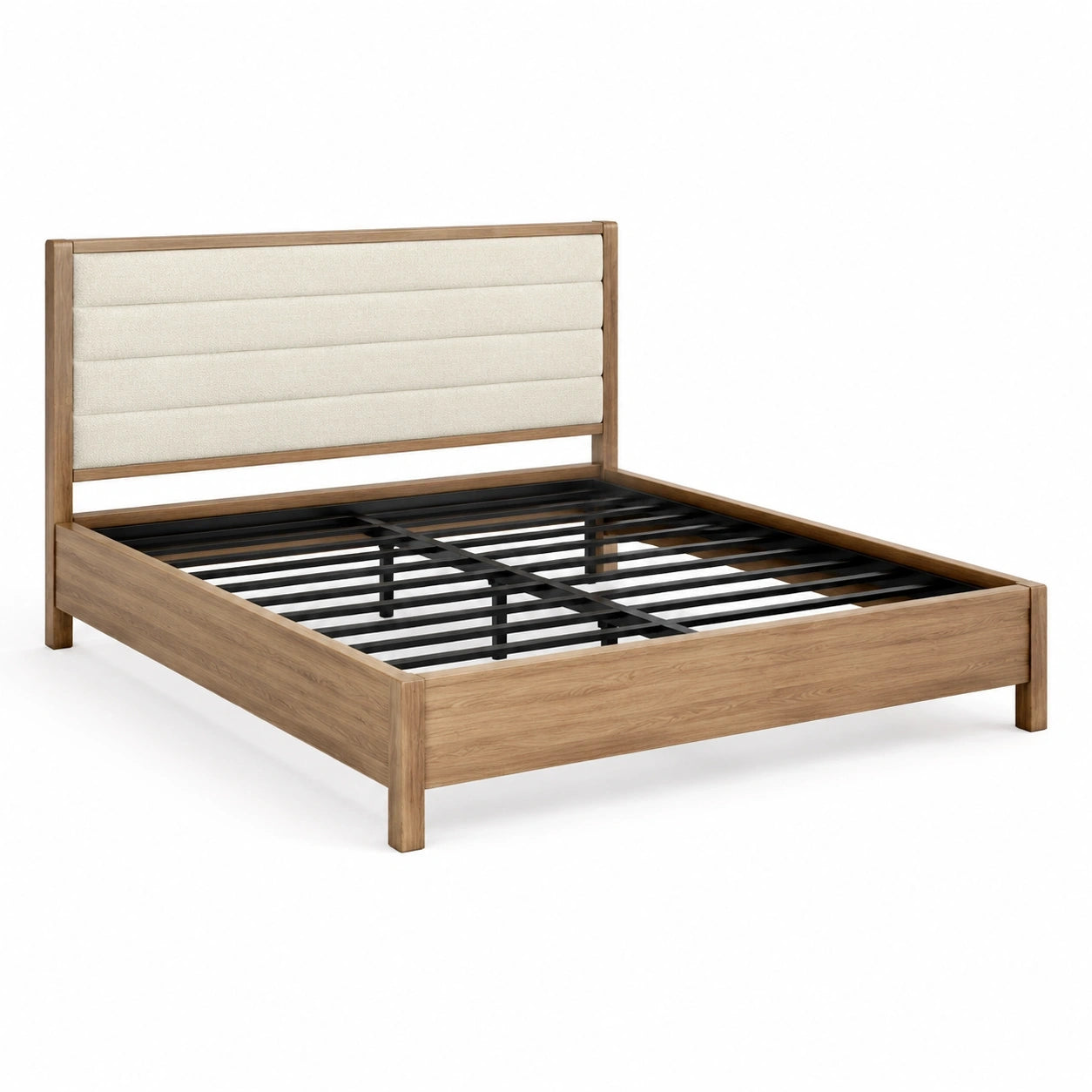 Doppelbett 160 x 200 cm, Braun/Creme/Schwarz, mit gepolstertem Kopfteil und Metallleistenrost