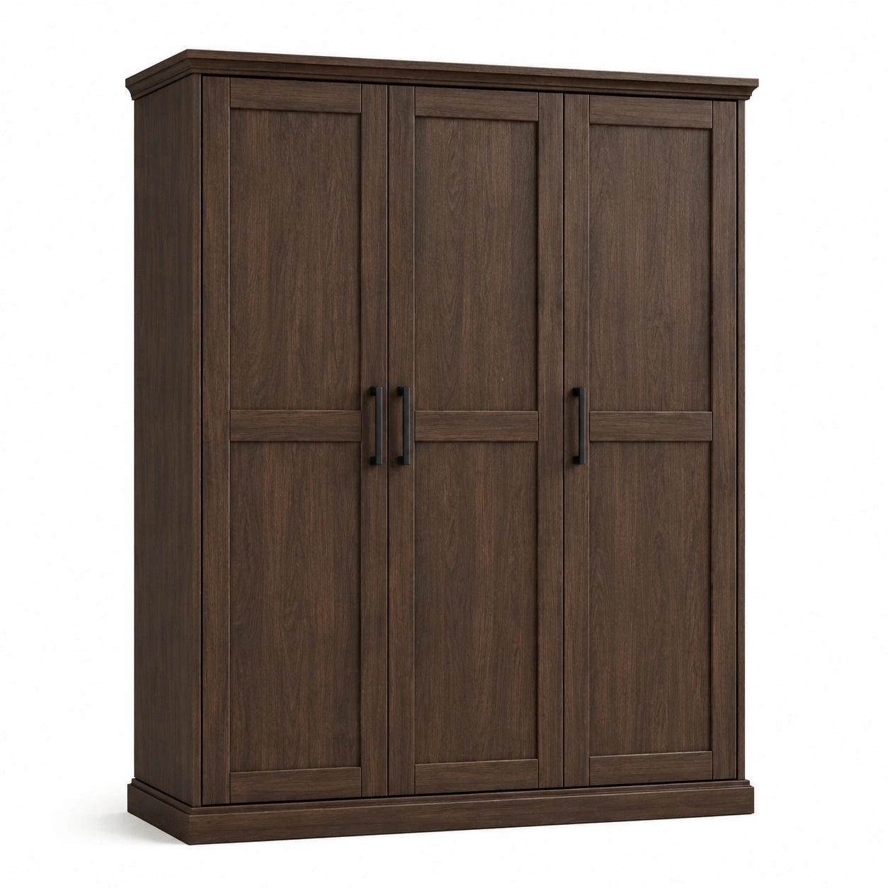 Dreitüriger Kleiderschrank aus Holzwerkstoff, Dunkelbraun/Schwarz, 150 x 55 x 200 cm