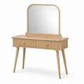 Schminktisch mit Spiegel und 2 Schubladen, 100 x 40 x 140 cm, Naturfarben/Gold, Retro-Stil
