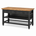 Werkbank aus Holz und Stahl, Schwarz/Braun, 120 x 60 x 95 cm, mit 3 Schubladen und 2 Ablagen