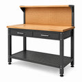 Werkbank mit Lochwand, 2 Schubladen und Ablagen, 120 x 60 x 150 cm, Schwarz/Braun/Silber